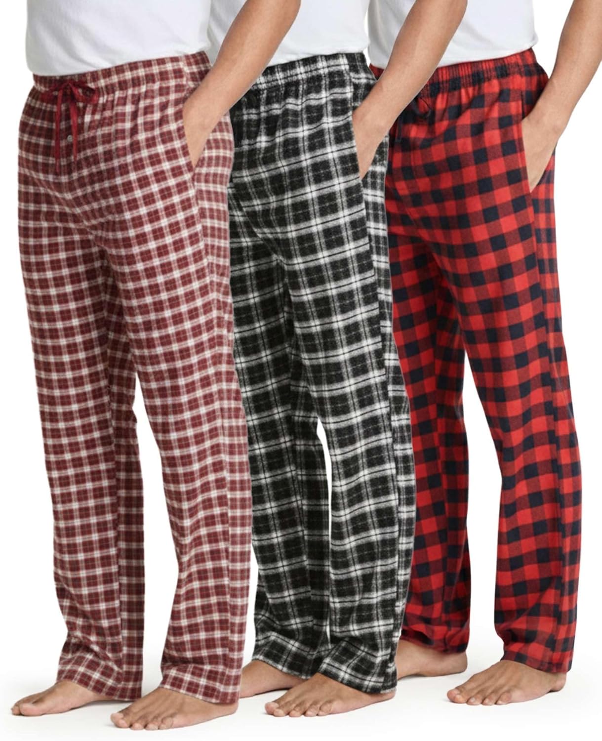 Real Essentials Men's Soft Cotton Flannel Pajama Pants 3 Pack