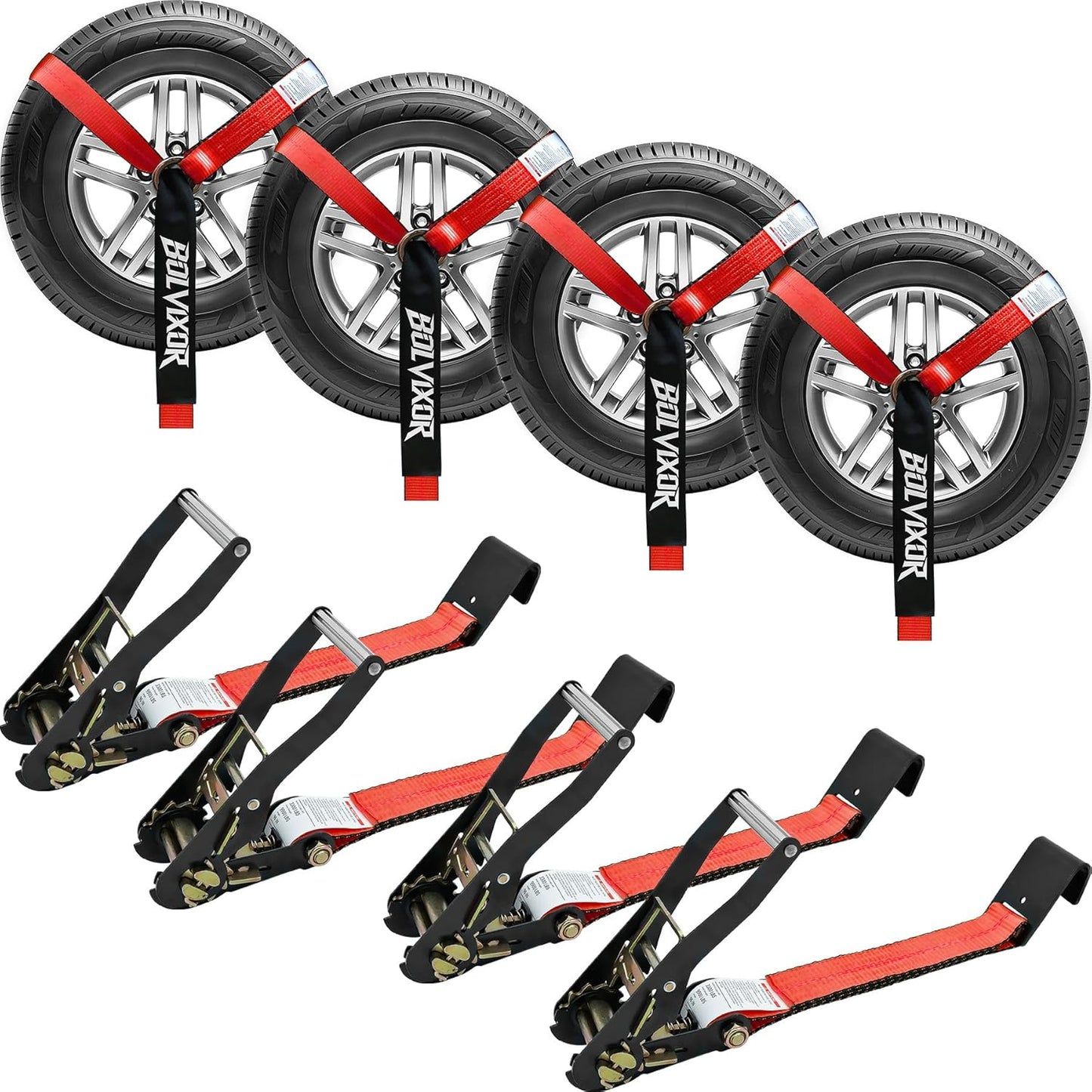 4 Pack Heavy Duty Car Tie Down Straps for Trailers - 9900LBS