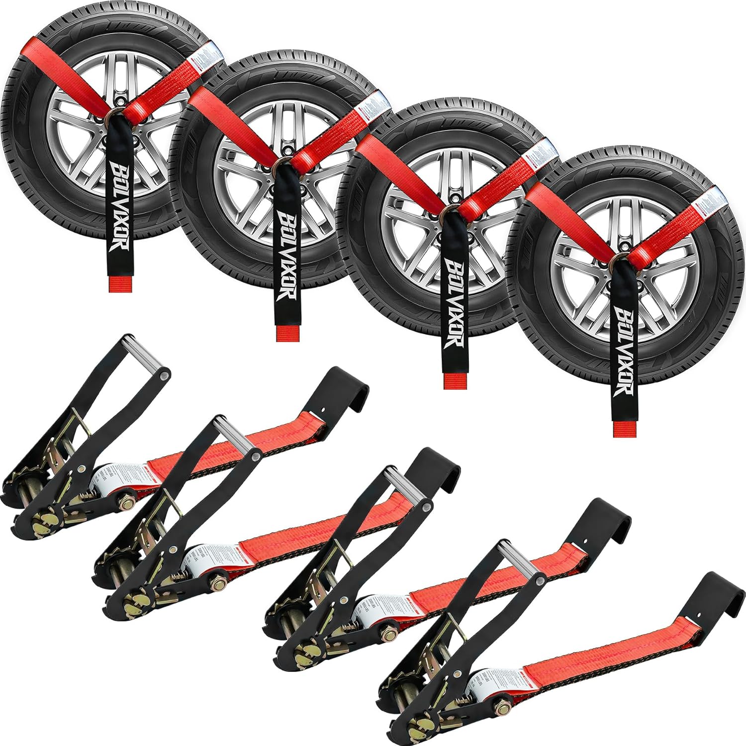 4 Pack Heavy Duty Car Tie Down Straps for Trailers - 9900LBS