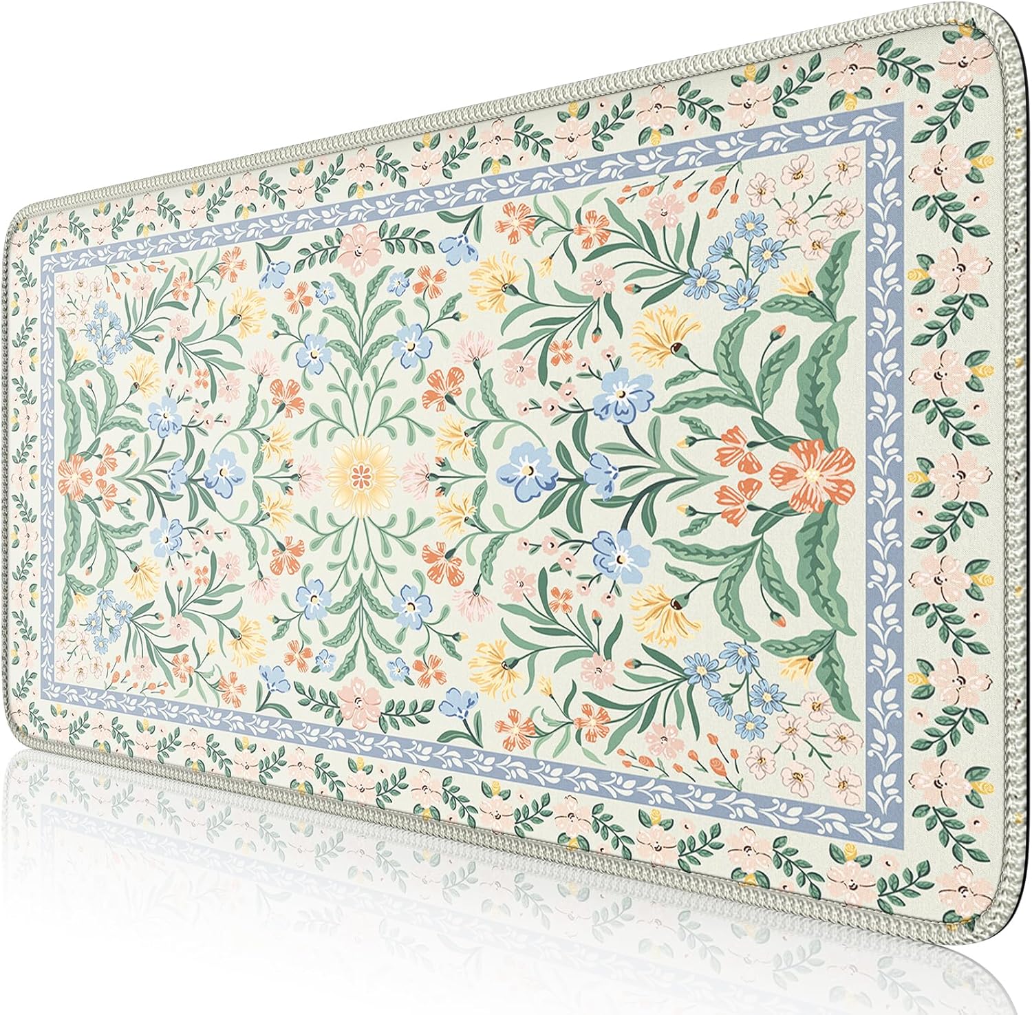 iCasso XXL Green Floral Desk Mat - Anti-Slip Mousepad & Keyboard Pad 35.4x15.7