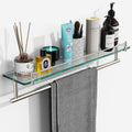 24-In Floating Tempered Glass Bathroom Shelf with Towel Bar - Brushed