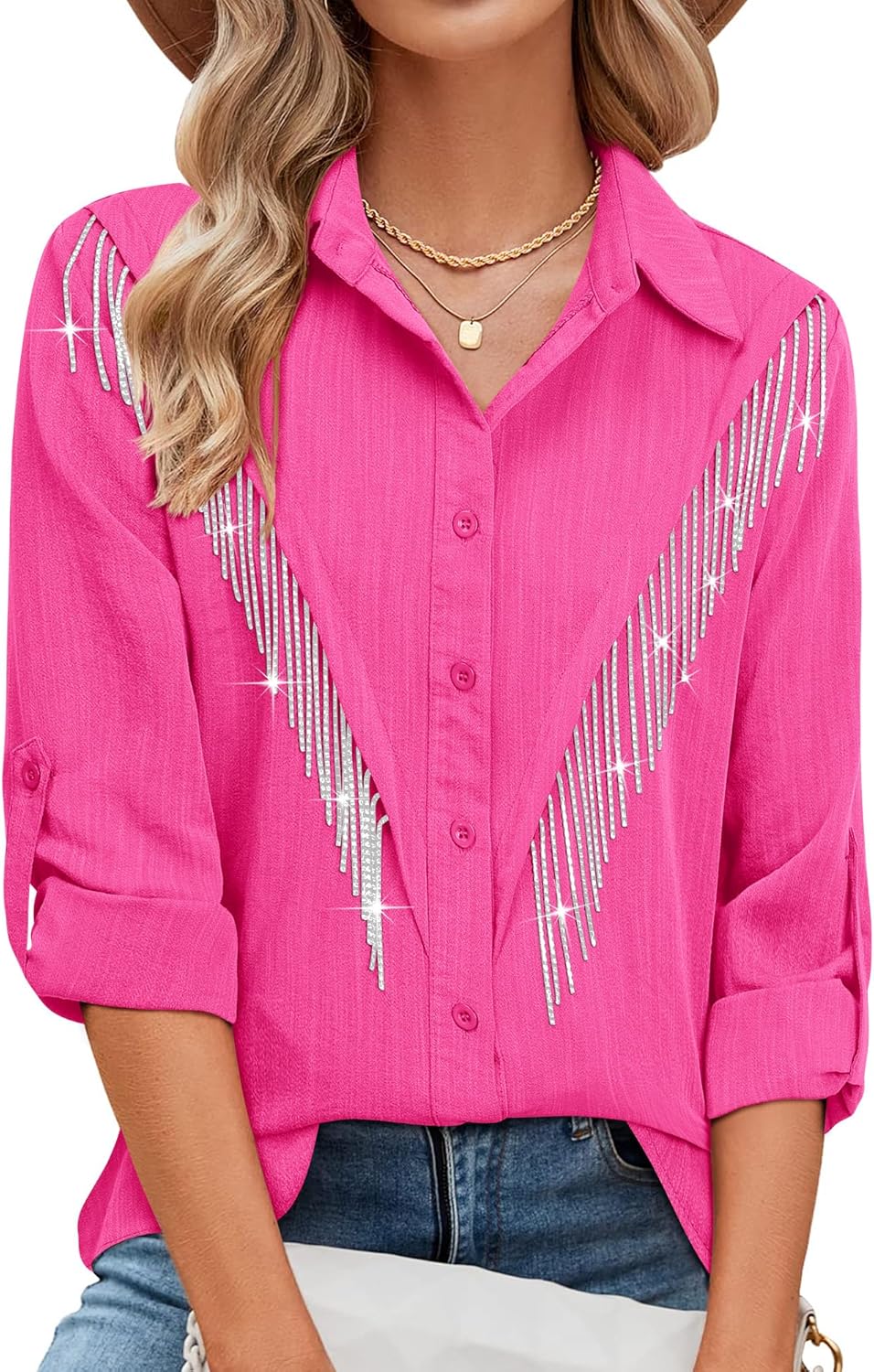 Sparkly Fringe Button Down Shirt for Western Cowgirl Style