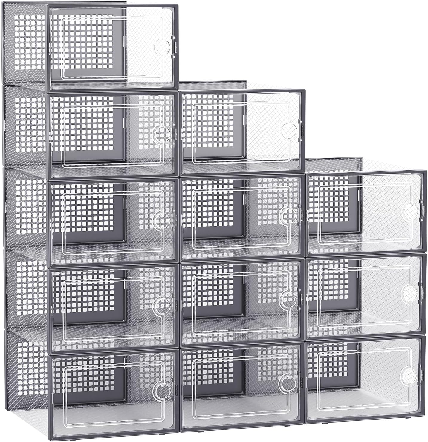Kuject Large Shoe Organizers for Closet - 12 Pack Clear Bins