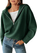 Womens Quarter Zip Pullover V Neck Sweater - Ribbed Loose Fit