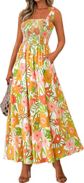 PRETTYGARDEN Floral Smocked Maxi Dress - Flowy Summer Sundress