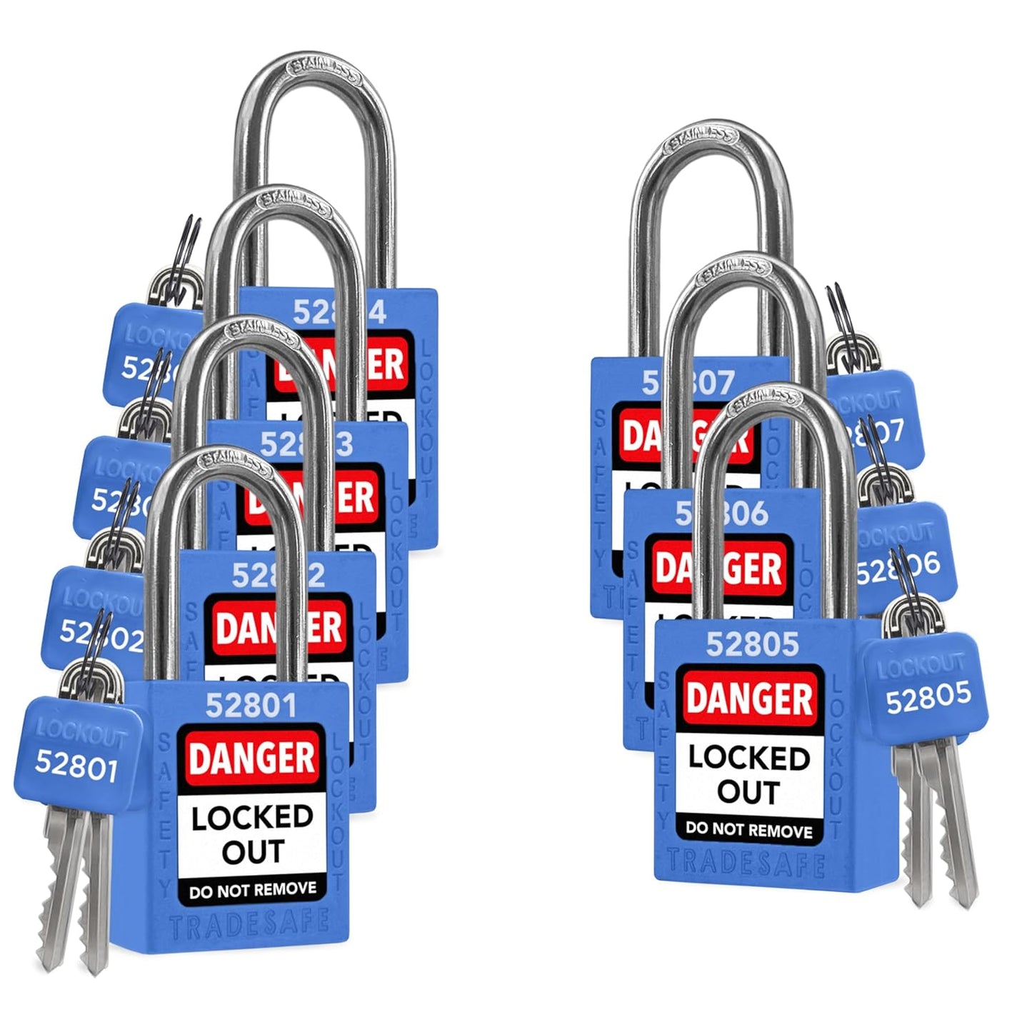 TRADESAFE Lockout Tagout Locks Set - 7 Blue Safety Padlocks