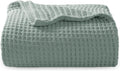 100% Cotton Sage Green Throw Blanket 50x70 in - Soft Waffle Weave