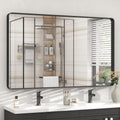 48x30 in Black Framed Mirror for Wall - Matte Rectangle with Rounded