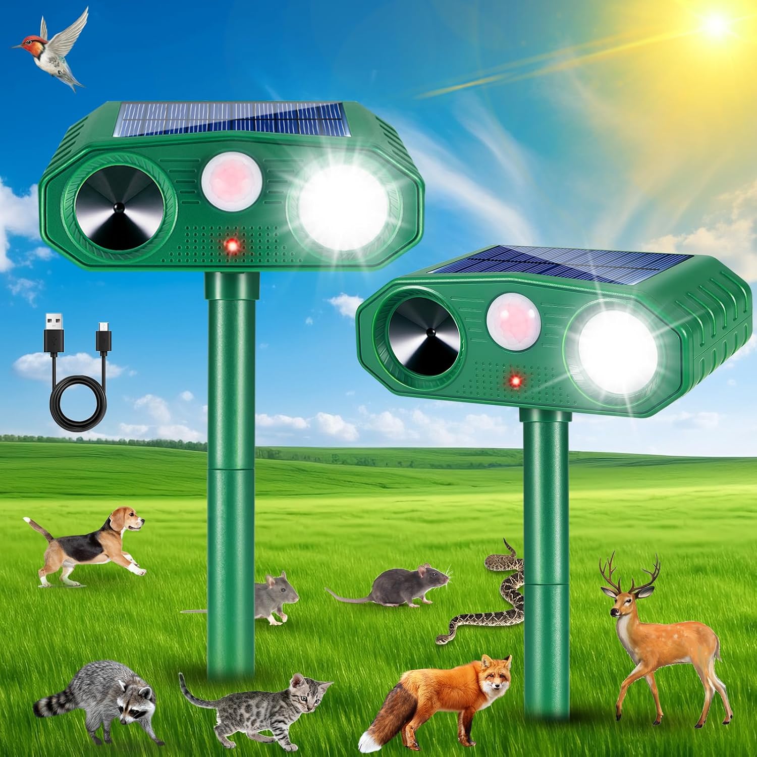 2025 Upgraded Solar Ultrasonic Animal Repeller for Yard Garden