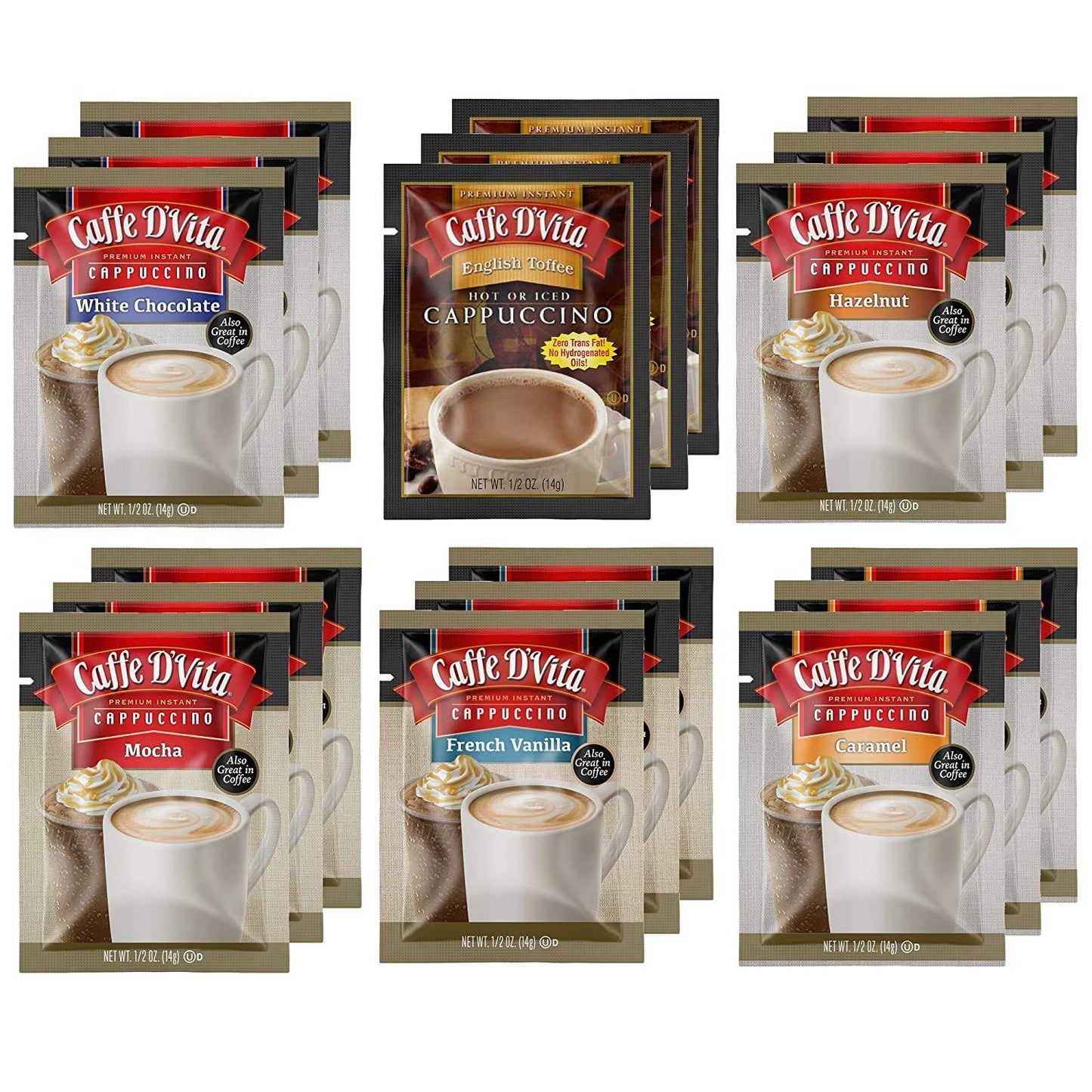 Caffe D'Vita Cappuccino Assortment - 6 Delicious Flavors, Instant & Gluten-Free!