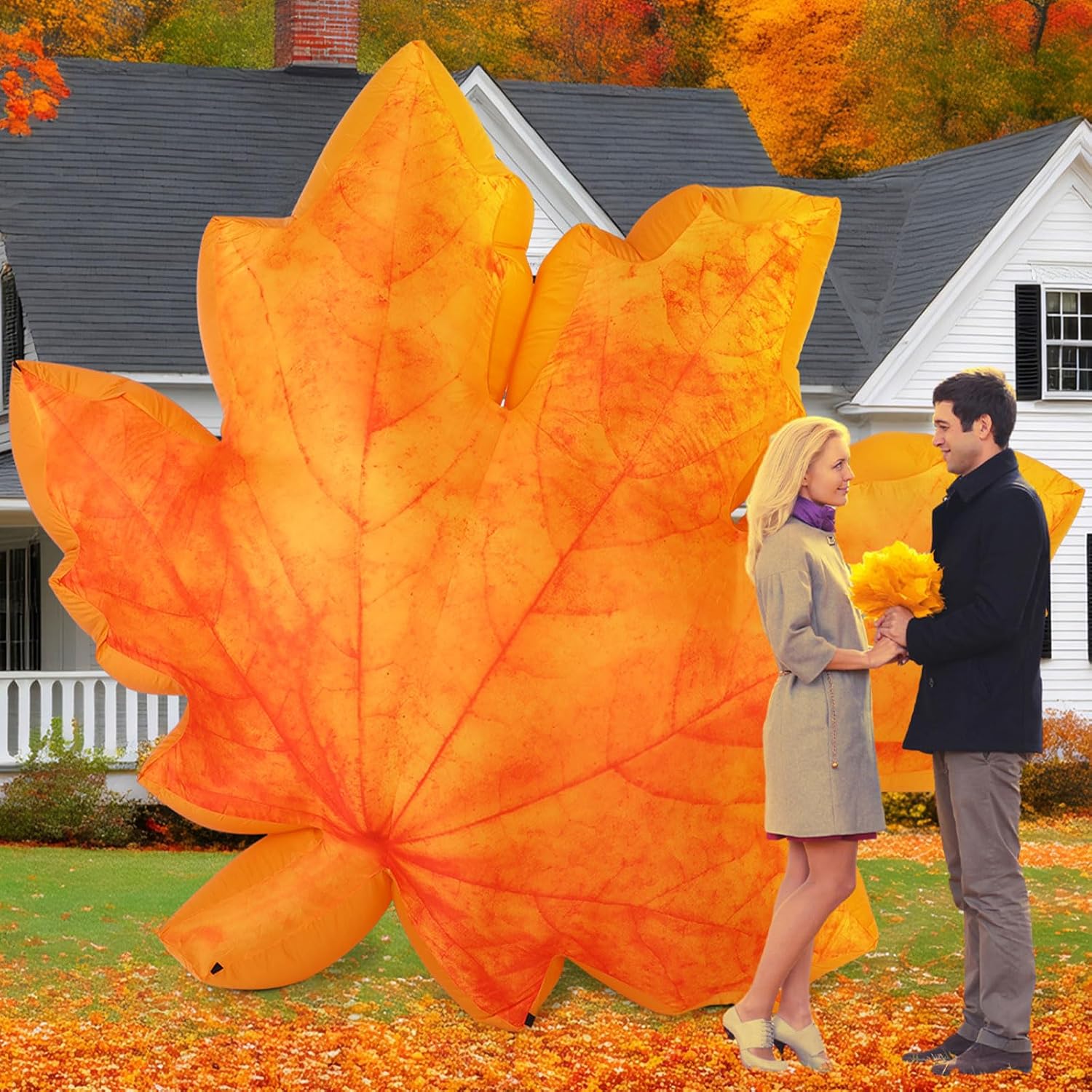 7ft Maple Leaf Inflatable with LED Lights for Thanksgiving Decor