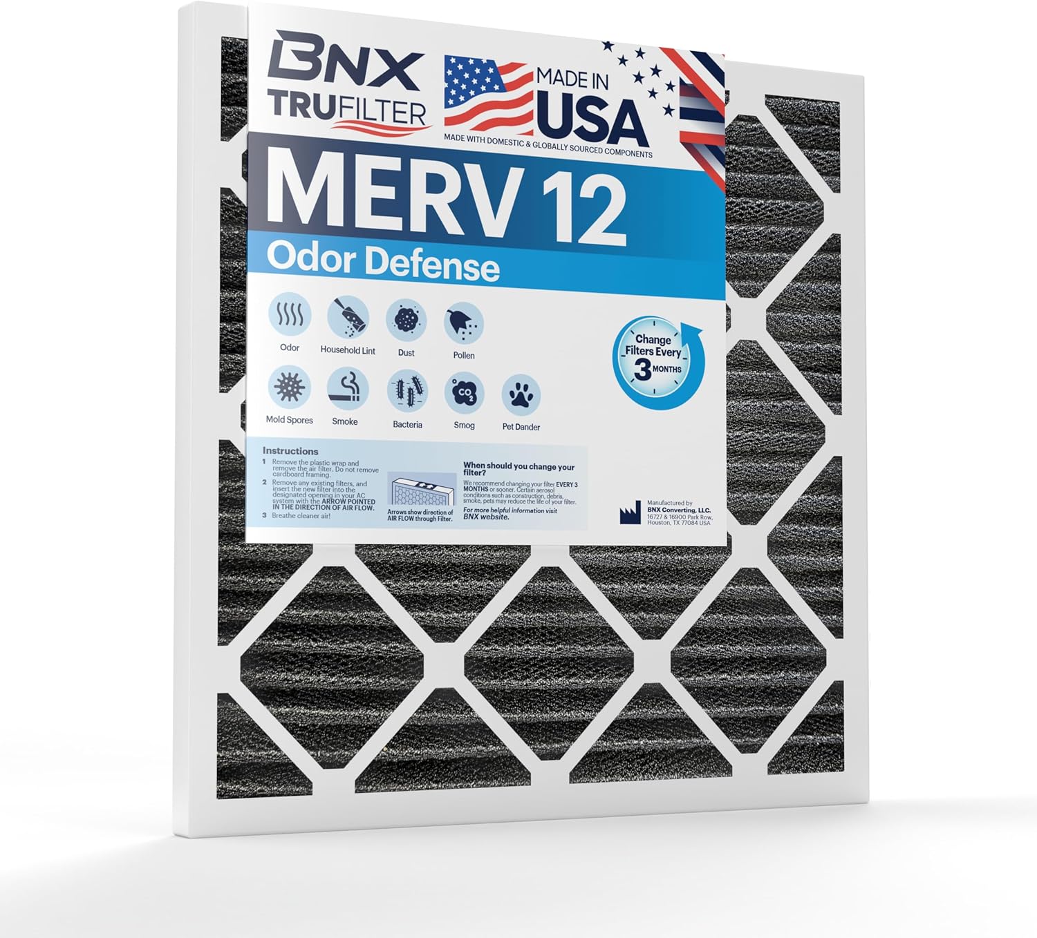 BNX TruFilter 14x24x1 MERV 12 Odor Defense Air Filters