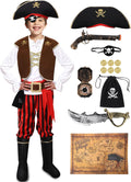 Pirate Costume Set for Boys 3-14 Years - Complete 6-Piece Dress Up
