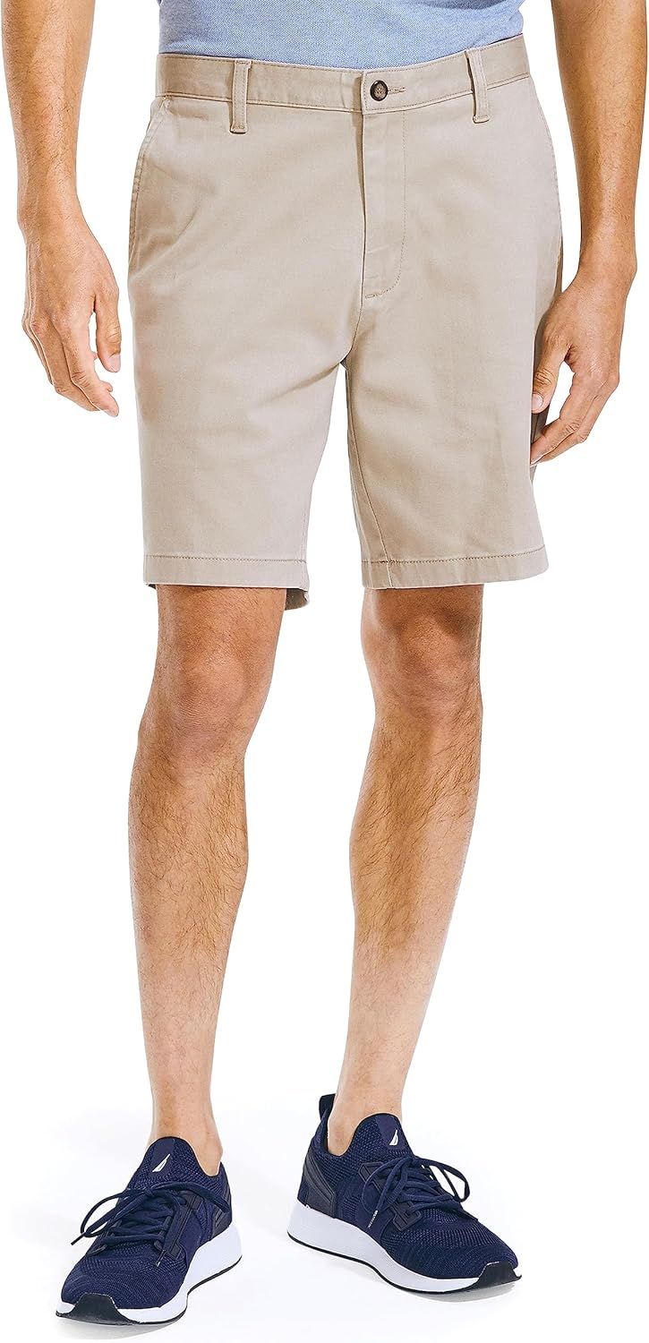 Nautica Mens Classic Fit Flat Front Stretch Solid Chino Shorts