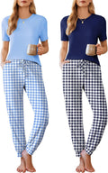 Ekouaer Womens Pajama Set 2 Pack - Soft Short Sleeve Top & Jogger is