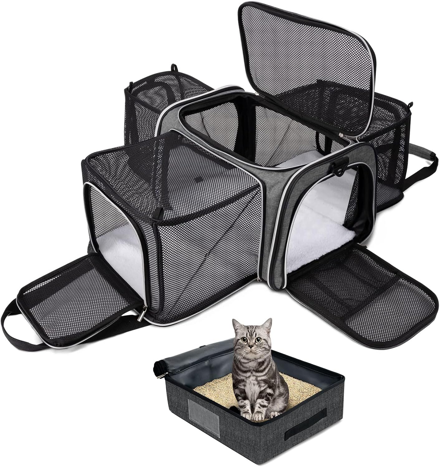 Expandable Cat Carrier with Travel Litter Box for Pets