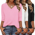 Women's 3-Pack 3/4 Sleeve V Neck Tees - Soft Stretchy Basics