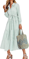 Caracilia Long Sleeve Maxi Dress Button Down Shirt Dress - Casual