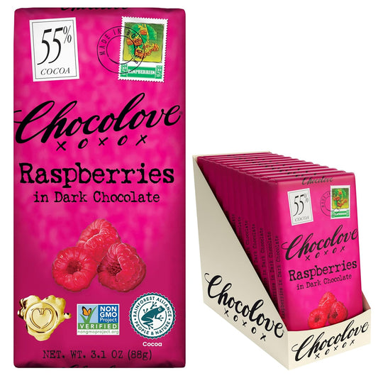 Chocolove Raspberries Dark Chocolate Bars with 55% Cocoa