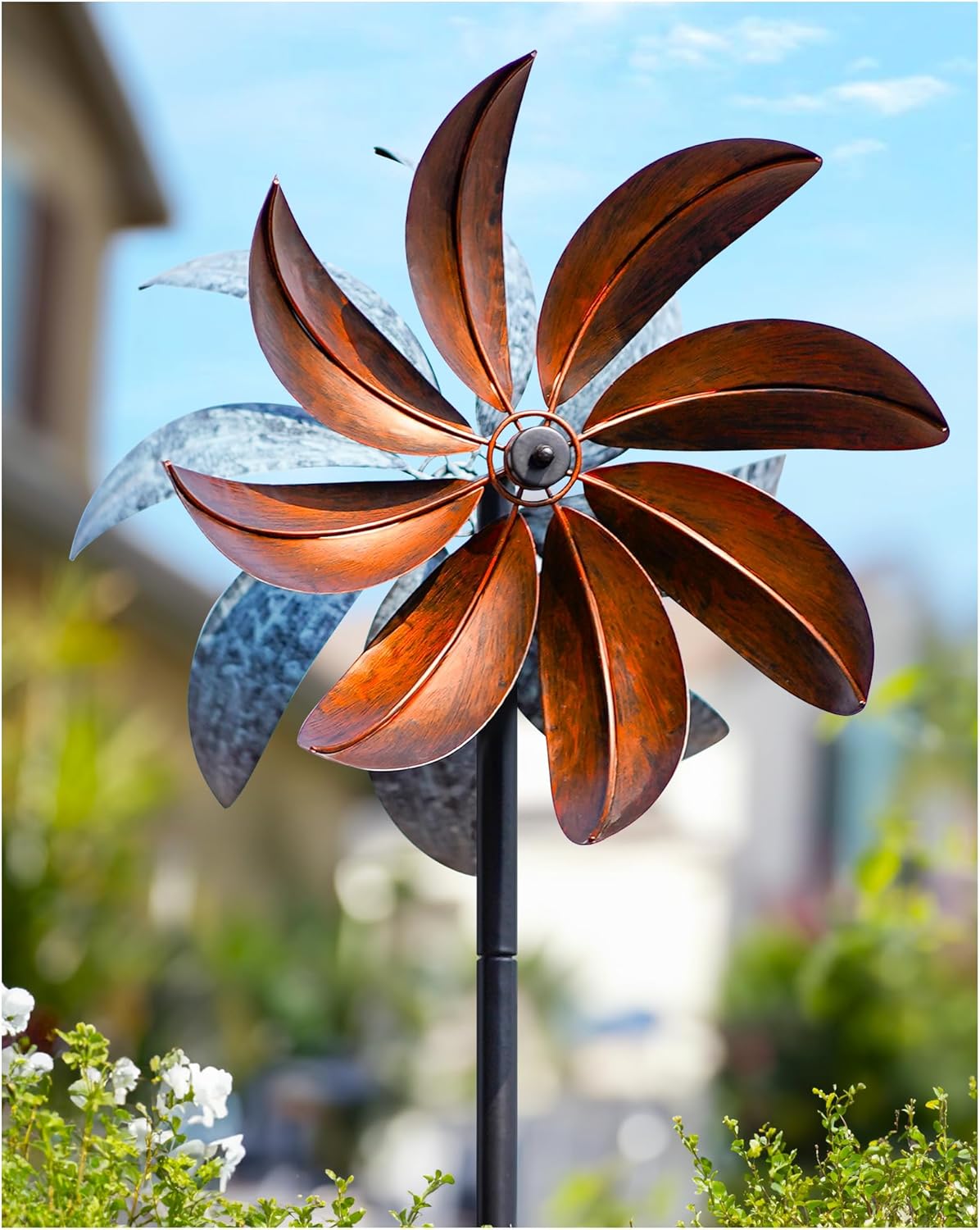 Wind Spinners Outdoor Copper Teal Kinetic Decor for Garden