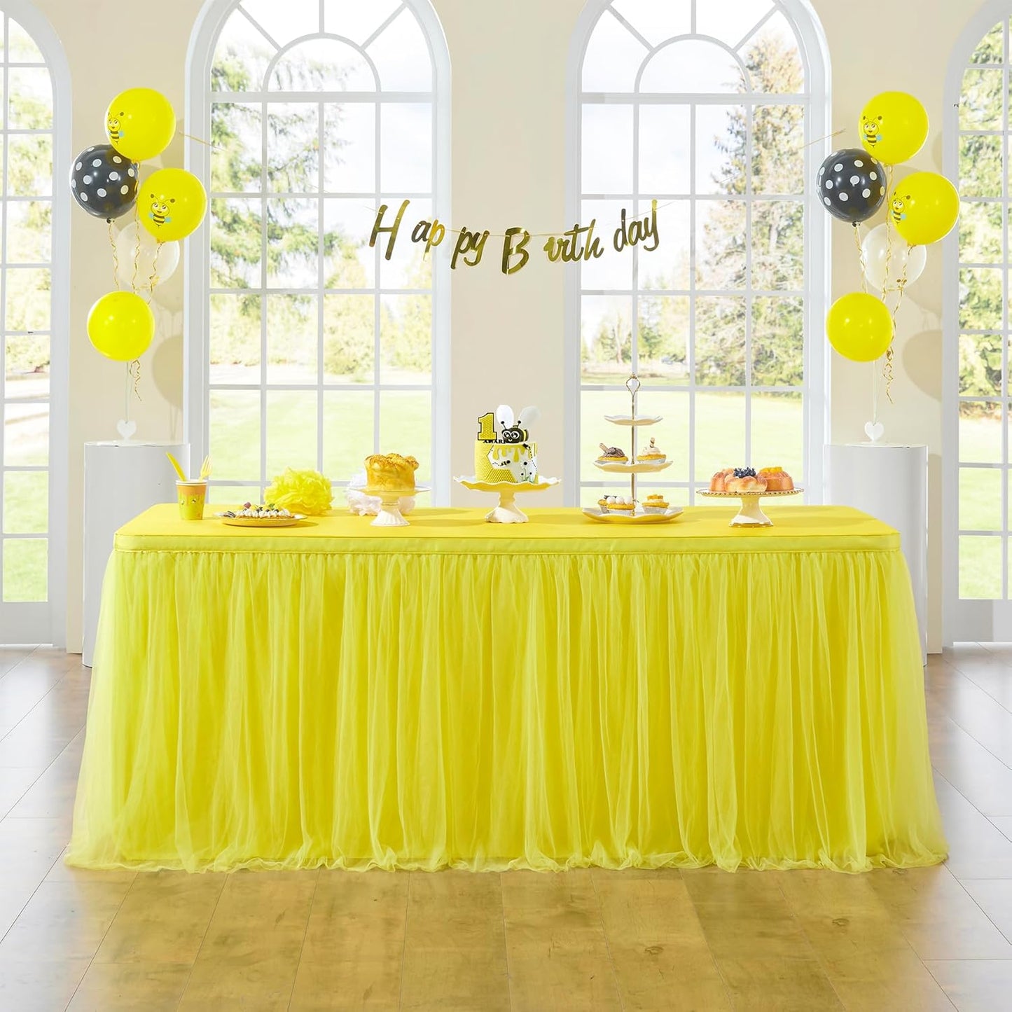 167in Yellow Tulle Table Skirts for Elegant Party Decor