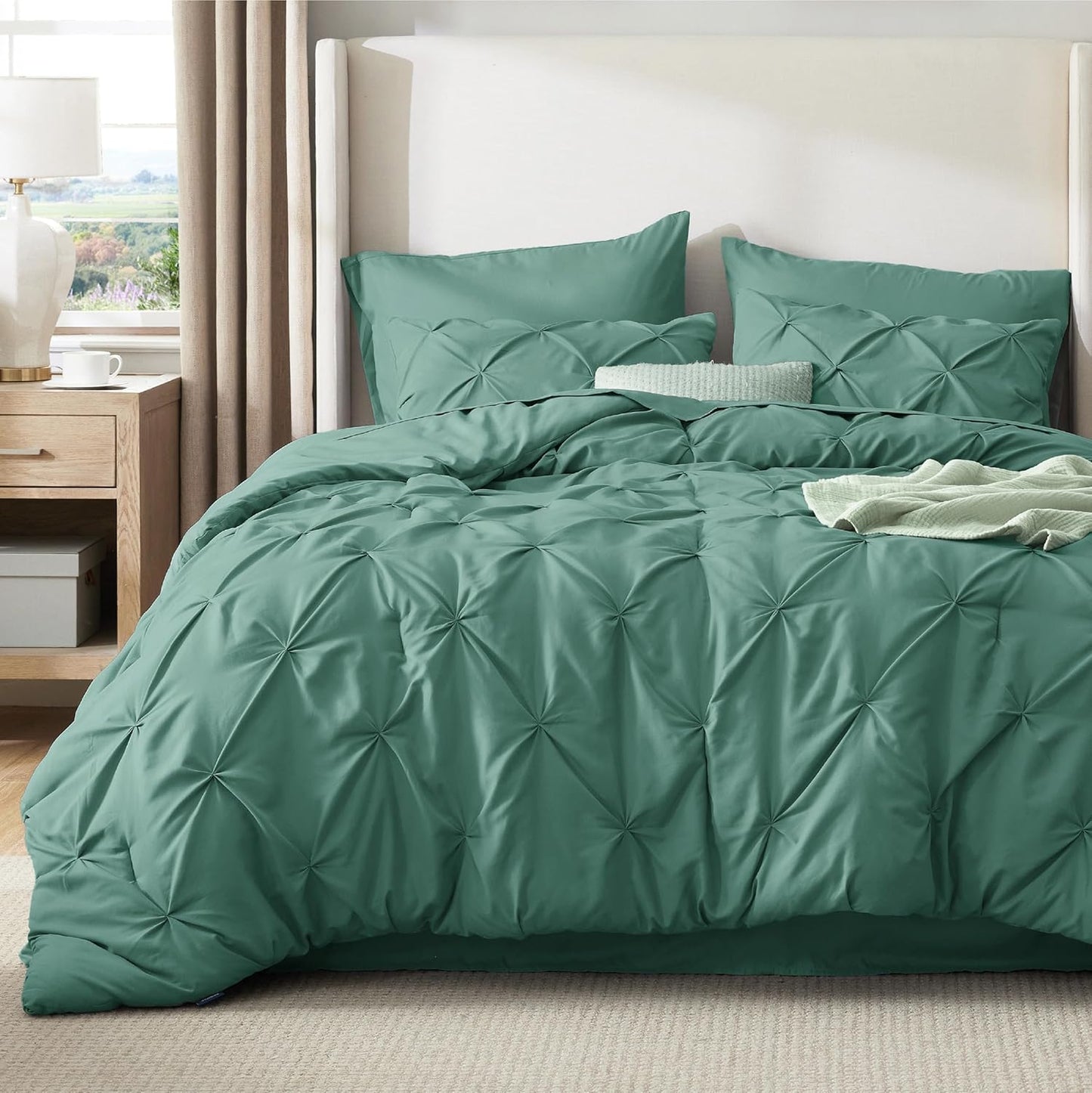 Bedsure California King Comforter Set in Grayish Green - 7 Pieces