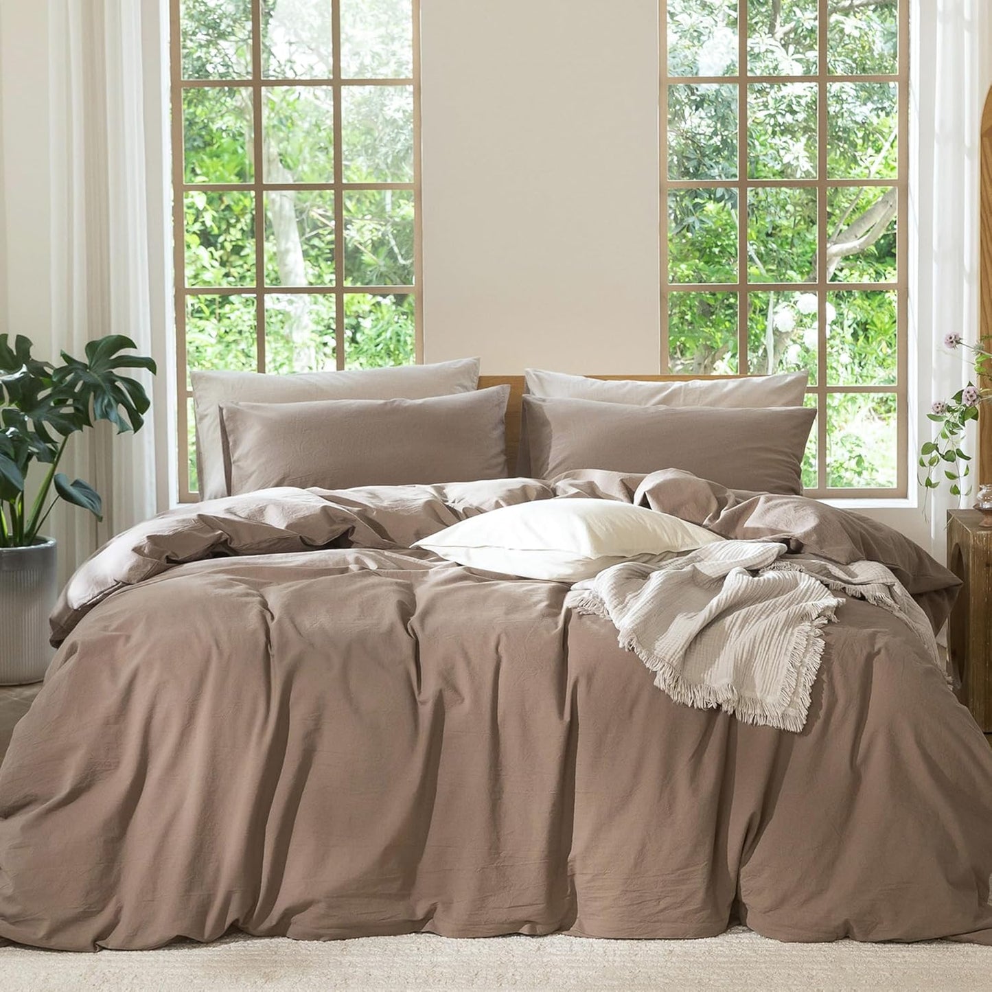 MooMee Bedding Duvet Cover Set in Solid Brown for Twin Size