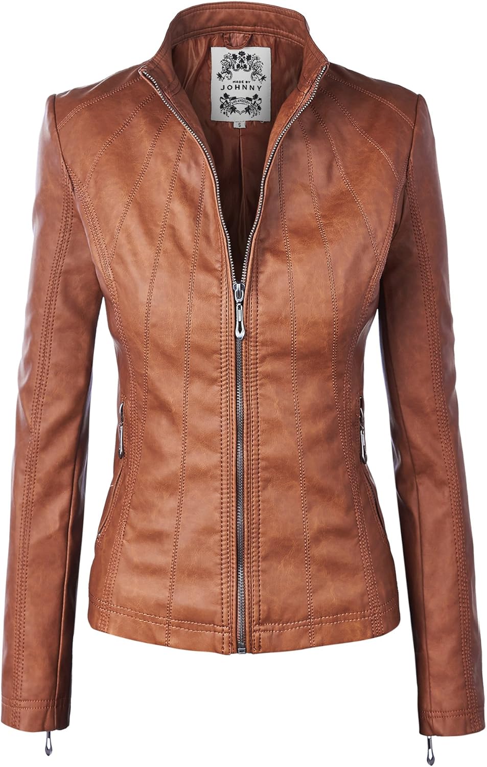 Stylish Faux Leather Zip Up Moto Biker Jacket for Women
