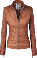 Women's Faux Leather Moto Biker Jacket with Panelled Design