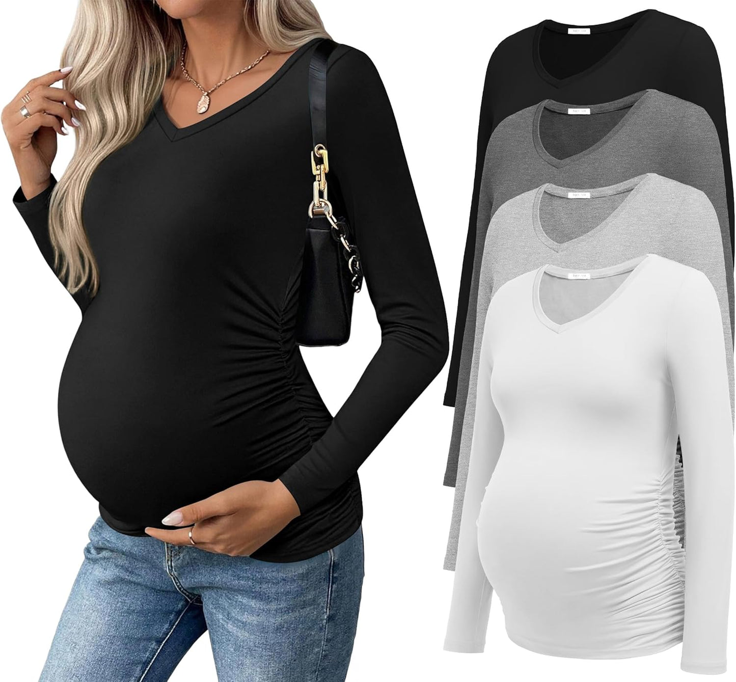 Ekouaer Womens Maternity Shirts Long Sleeve 4 Pack V Neck