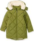 Girls Long Quilted Cocoon Puffer Coat - Warm Sherpa Lining