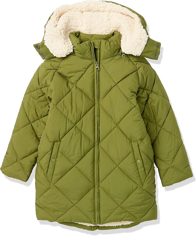 Girls' Long Quilted Cocoon Puffer Coat for Ultimate Warmth