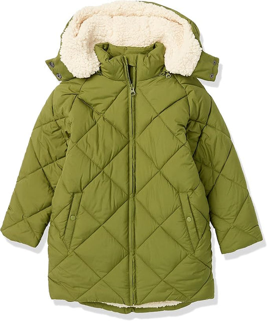 Girls' Long Quilted Cocoon Puffer Coat for Ultimate Warmth