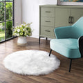 White Round Faux Sheepskin Rug 4ft - Fluffy Washable Accent Rug