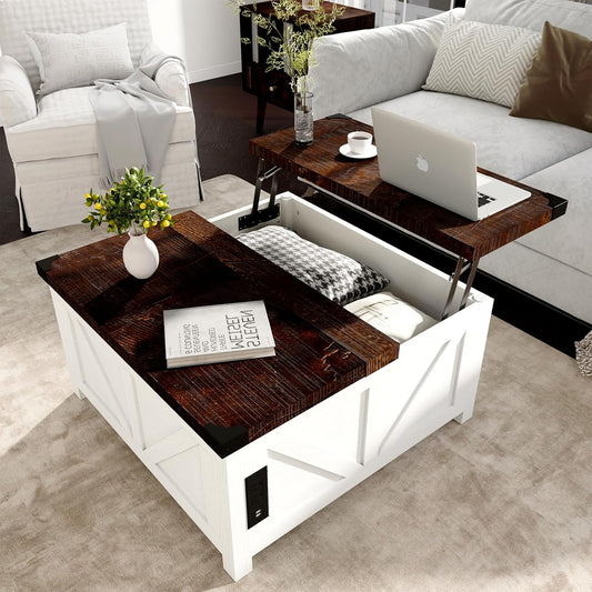 Farmhouse Lift Top Coffee Table with Storage and USB Ports