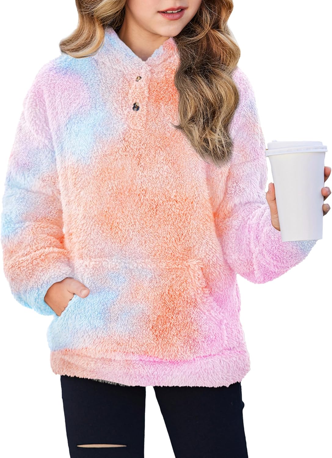 Arshiner Girls Hoodie Sherpa Fleece Pullover for Casual Wear