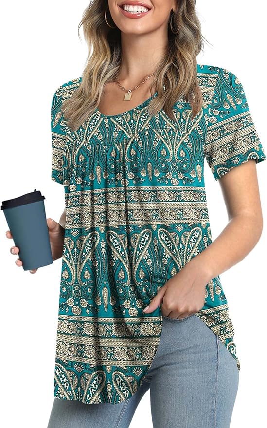 LONGYUAN Women Summer Casual Tops Short Sleeve Tunic Blouse