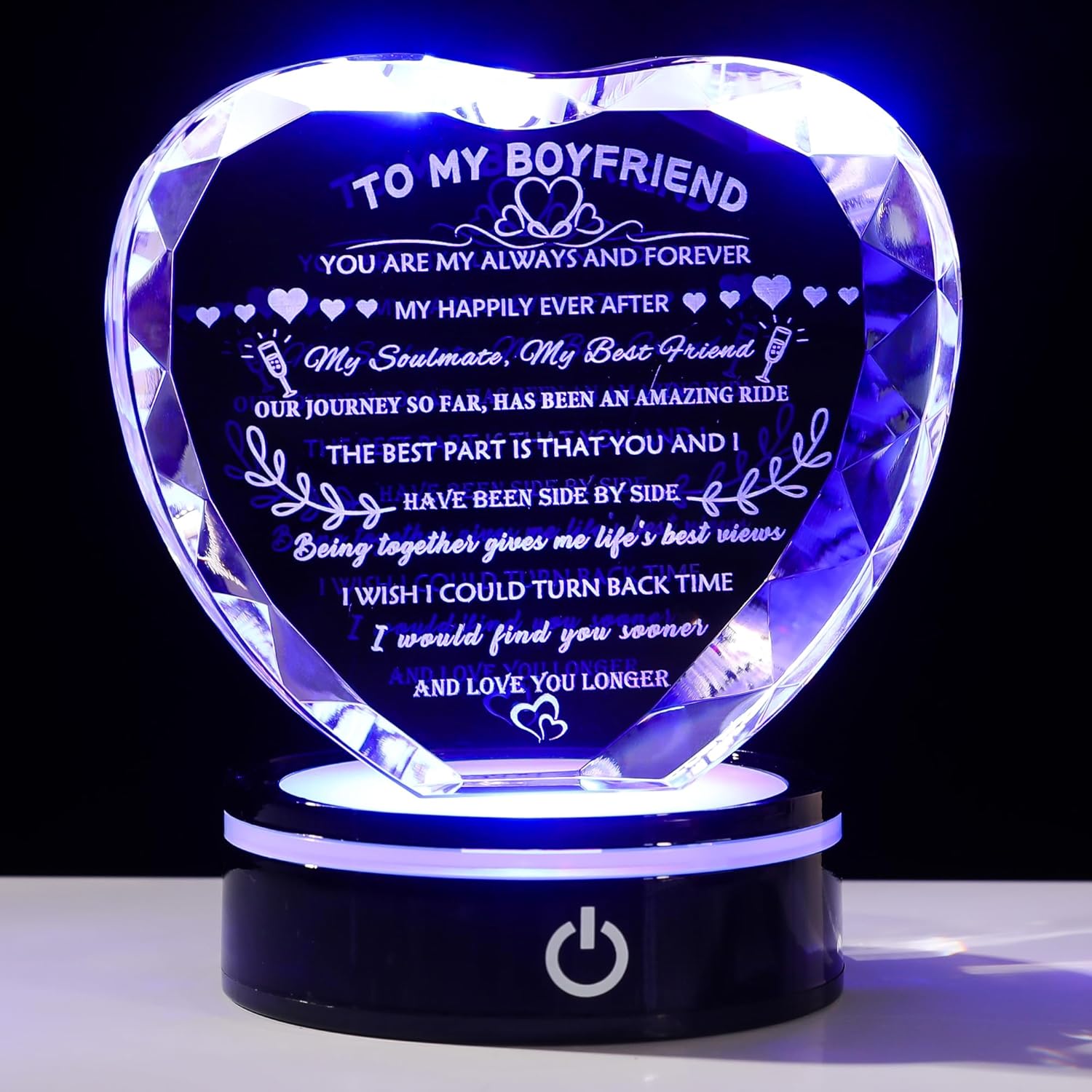 Heart Crystal Keepsake with Colorful LED Base for Boyfriend