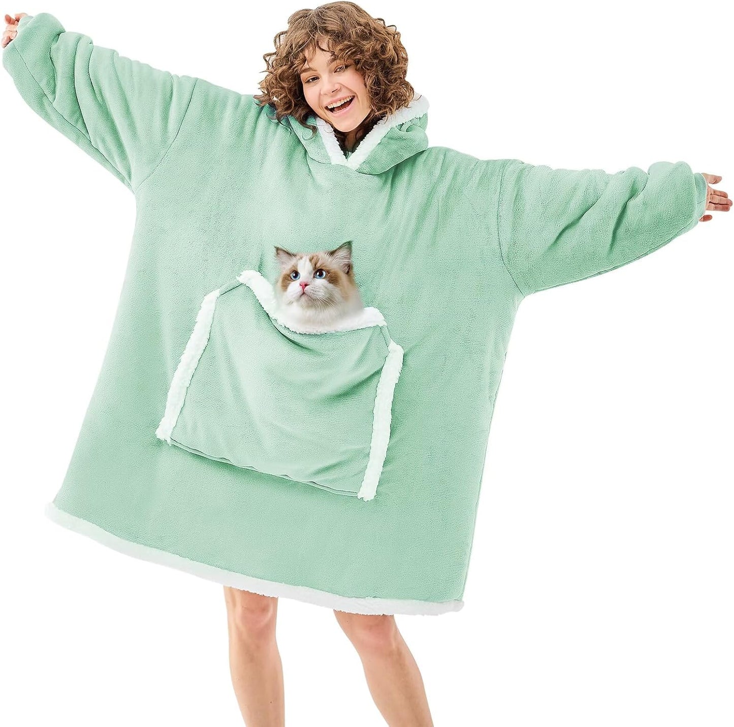 JOYWOO Green Wearable Blanket Hoodie for Cat Lovers and More