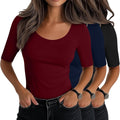 Neer 3 Pack Scoop Neck Stretchy Cotton Half Sleeve Tops - Slim Fit