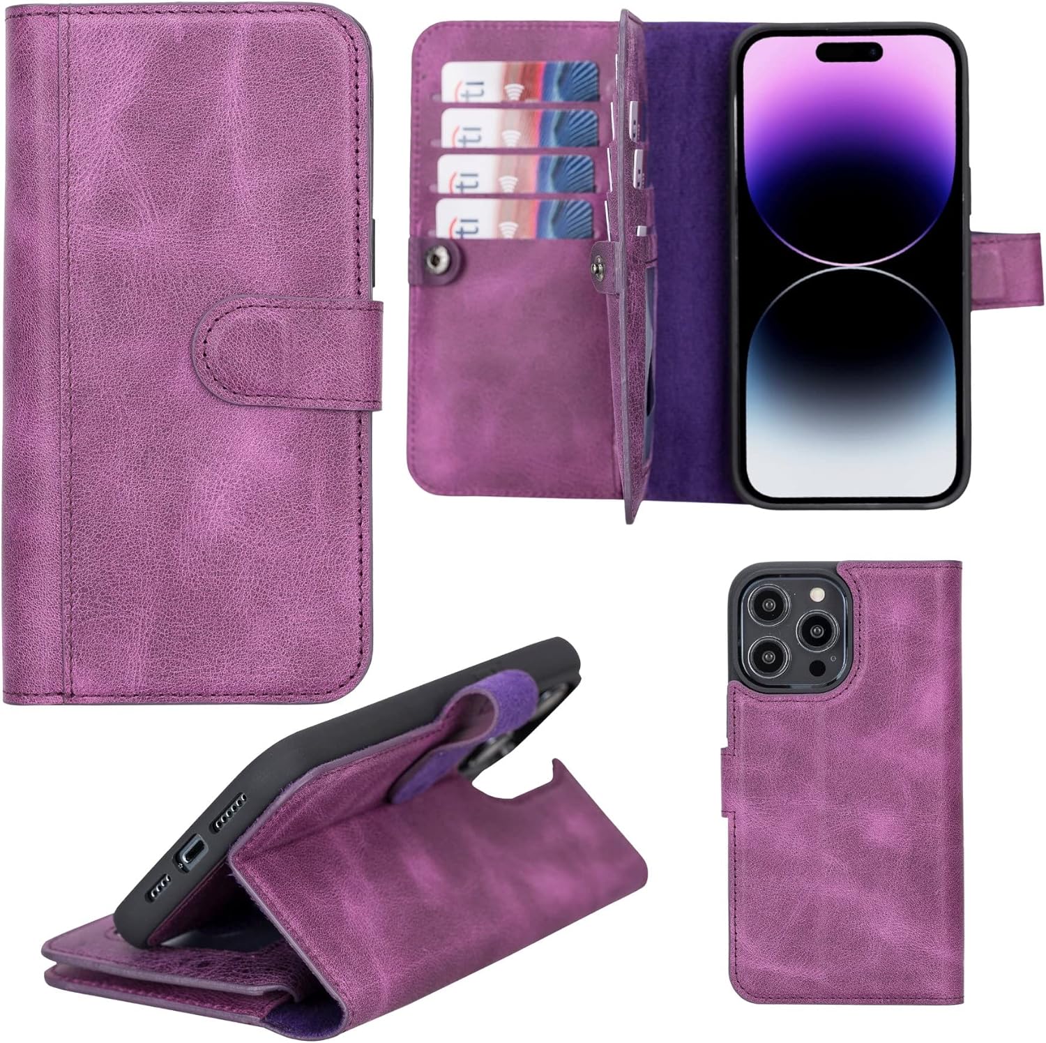Genuine Premium Leather Handmade Wallet Case for iPhone 14 Pro