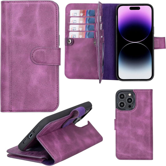 Genuine Premium Leather Handmade Wallet Case for iPhone 14 Pro