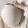 White Ceramic Vase Large 12.5 in Round Floor Vase - Rustic Centerpiece