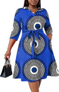 FANDEE Plus Size Midi Dress for Women - Printed V Neck Midi