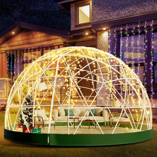 12FT Geodesic Dome Greenhouse with 2 Light Strings