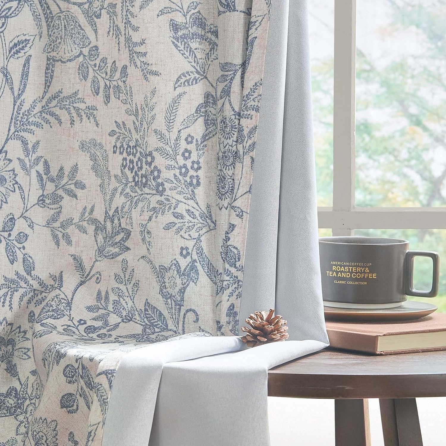Lazzzy Blue Floral Lined Curtains for Vintage Farmhouse Style