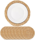Round Woven Placemats 13 in Set of 8 - Boho Rattan Water Hyacinth
