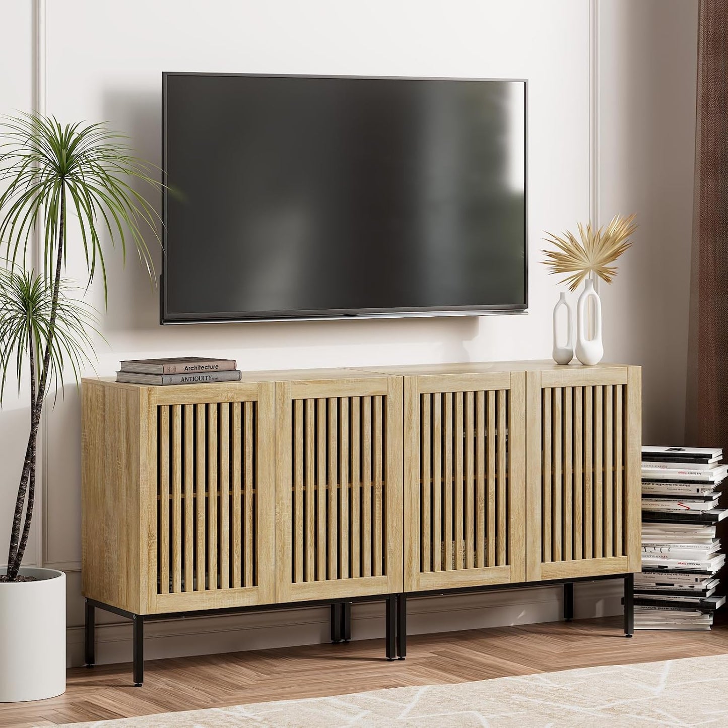 Oak Farmhouse TV Stand - Storage & Style for 70 TVs
