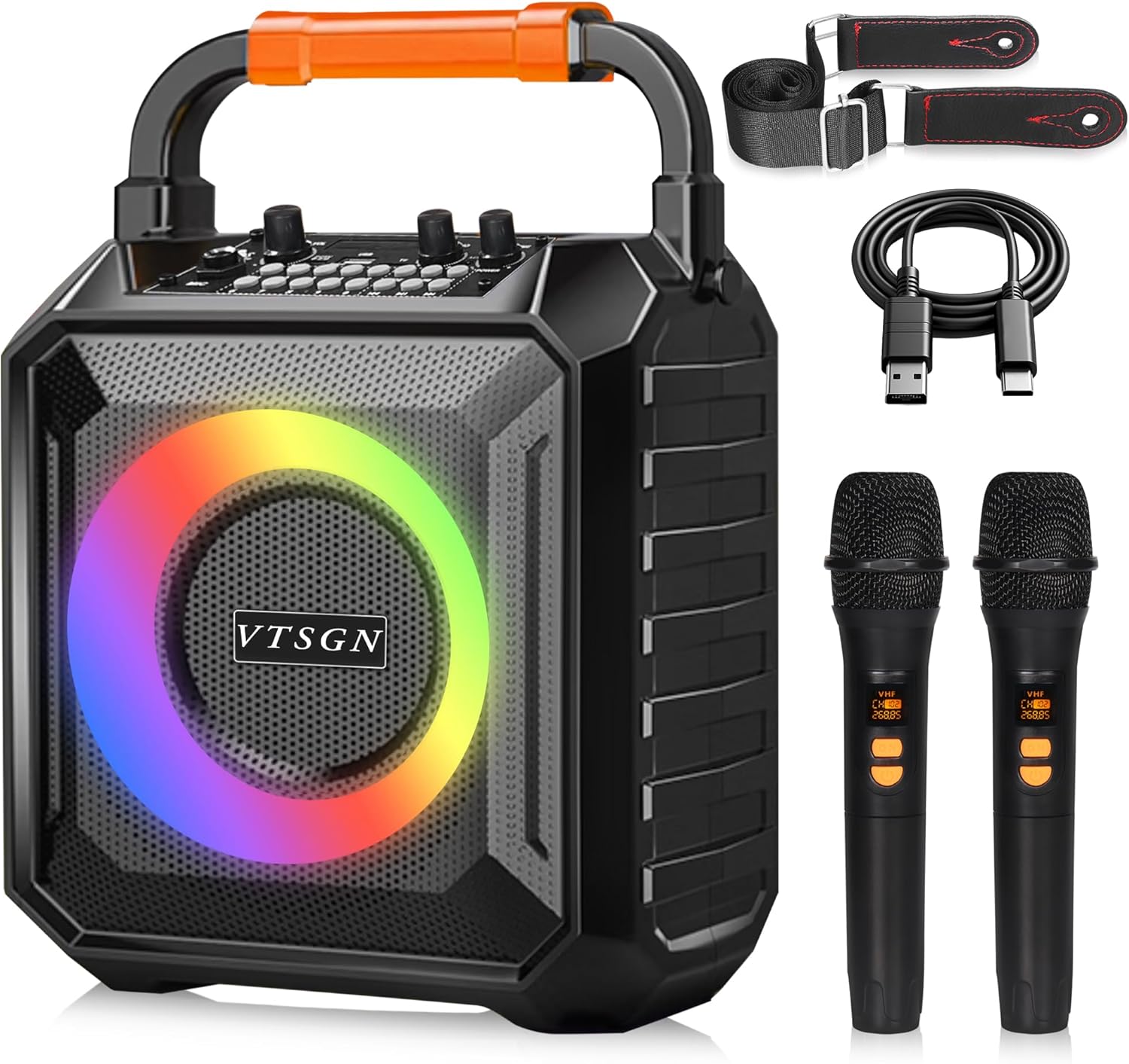 VTSGN Portable Karaoke Machine with Dual Microphones & Lights