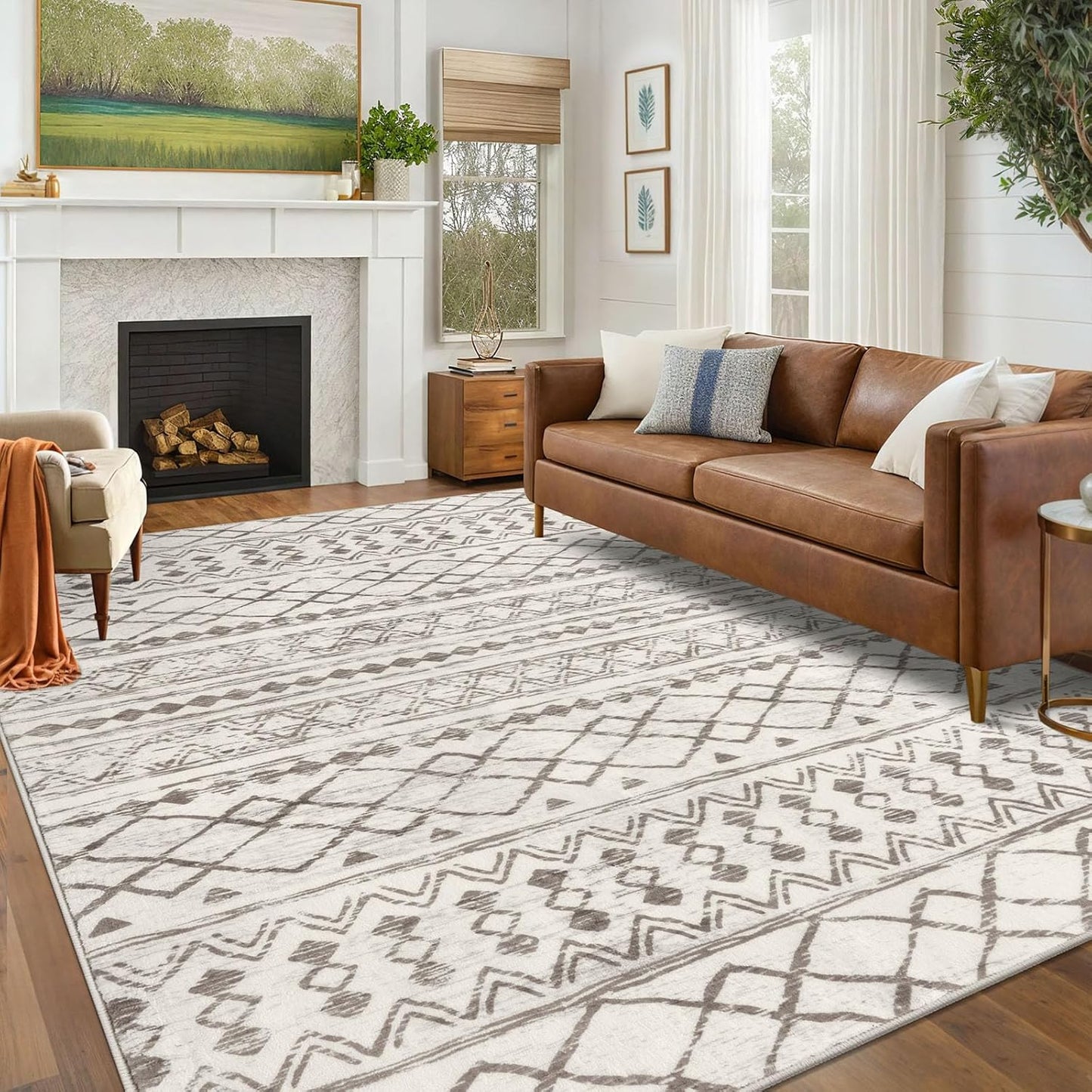 KUTA 6x9 Beige Boho Living Room Rug for Cozy Ambiance